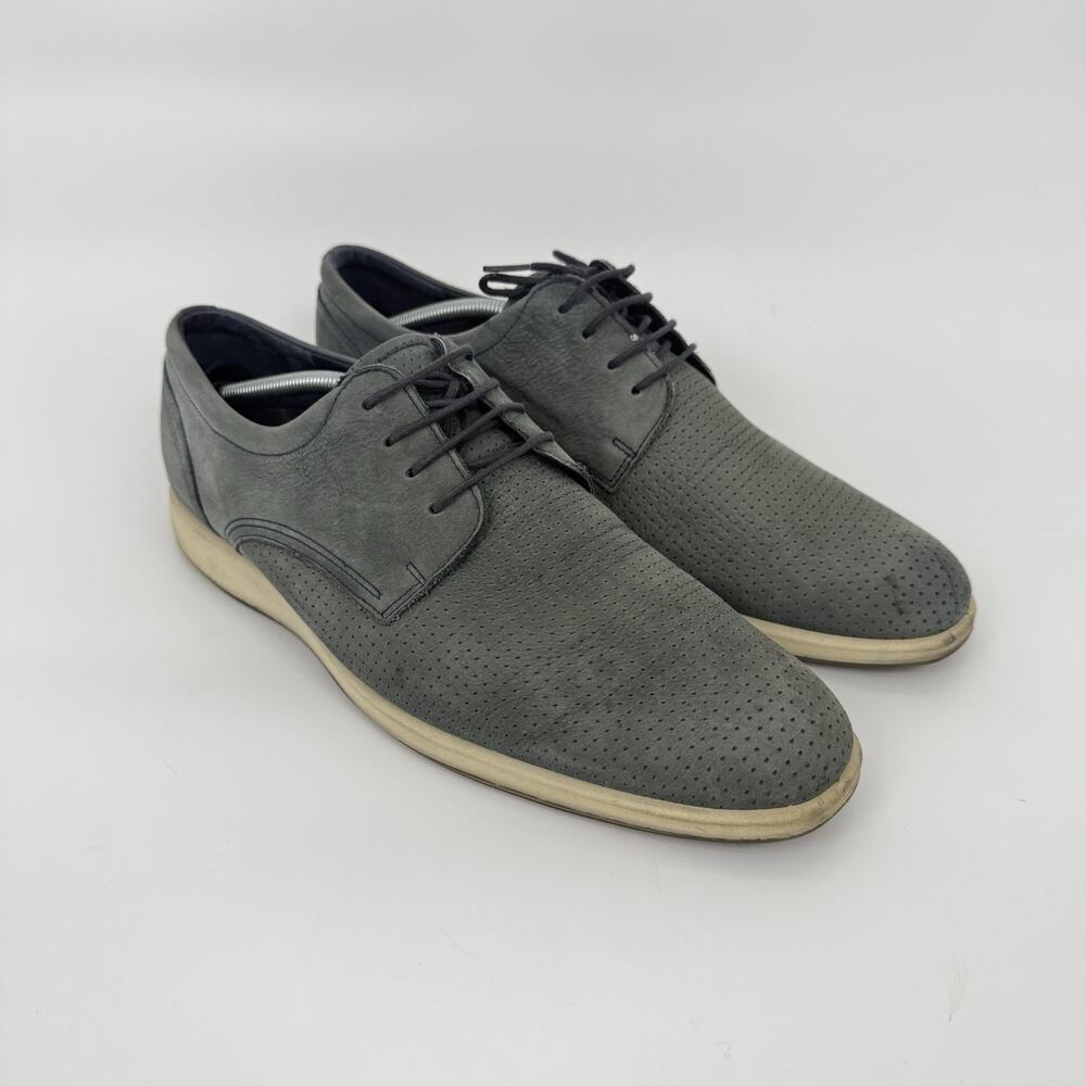ECCO Mens Jared Oxford Grey Shoes Nubuck Leather Size 44 US 10.5 Preppy Casual